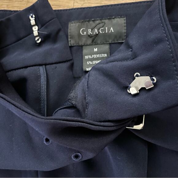 Gracia navy blue casual dress pants with attached belt size medium M b6 - Picture 3 of 5